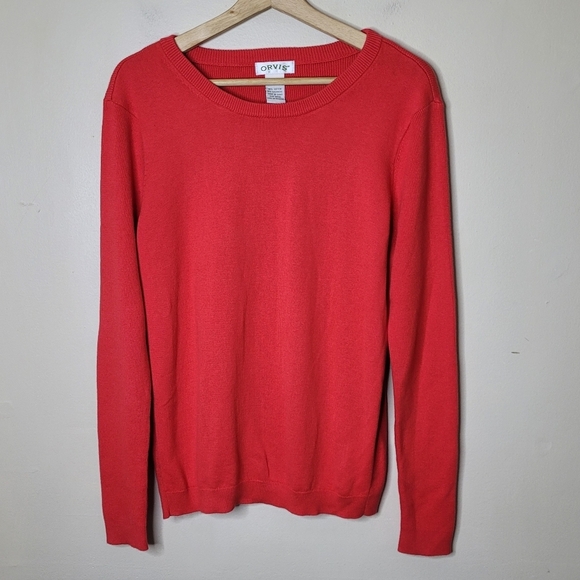 Orvis Cotton Cashmere Sweater Red Soft Timeless Casual Size Large - Picture 2 of 6